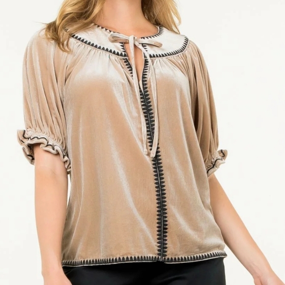 THML Nina Embroidered Velvet Tie Top - Picture 1 of 11